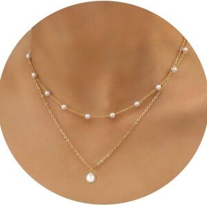 Gold Pearl Necklace for Women 14K Gold Plated Women’s Pearl Necklace Jewlery